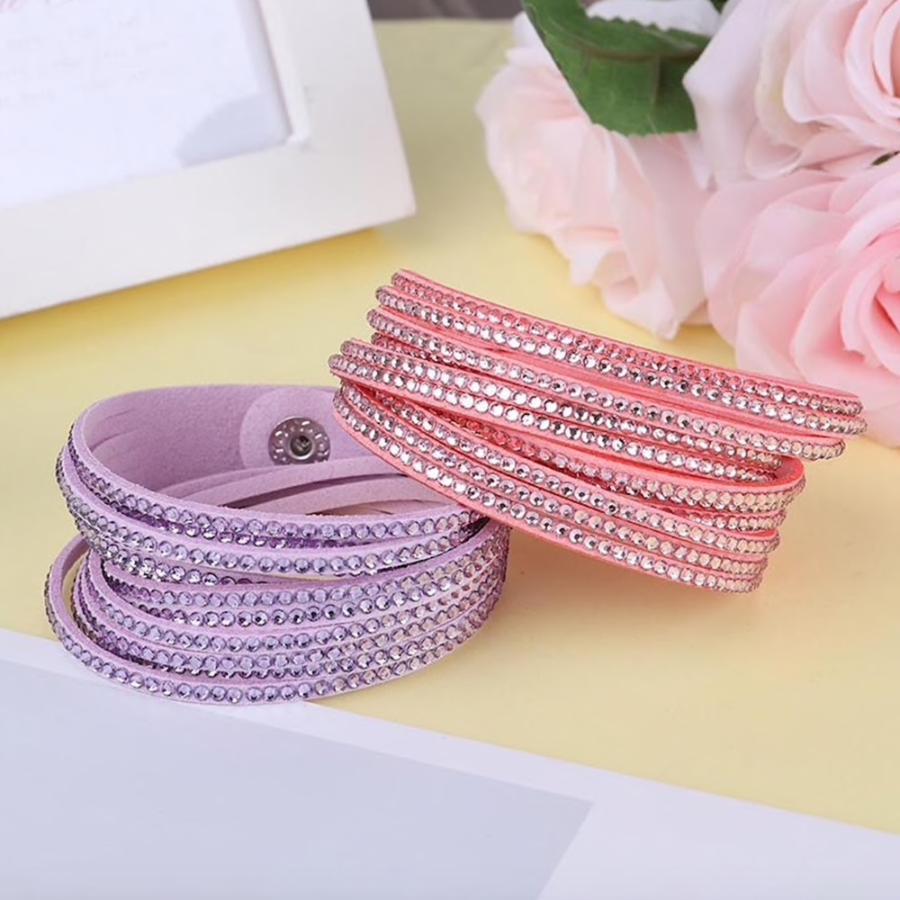Multilayer Vegan Suede Pink Leather Wrap Bracelet